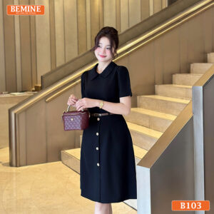 Mẫu đầm công sở BEMINE B103, cổ đức đứng form, khóa kéo trước tiện dụng, dáng suông thanh lịch