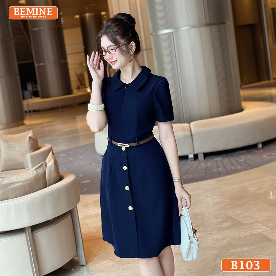 Đầm thiết kế BEMINE cổ đức khóa kéo trước B103 dáng chữ A phù hợp đi làm Đầm BEMINE B103 Cổ Đức Khóa Trước Dáng A – Thanh Lịch Công Sở