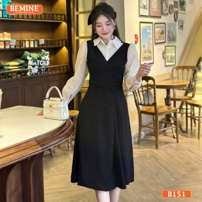 Đầm thiết kế cao cấp BEMINE B151 cổ sơ mi duyên dáng dự liên hoan gala dinner