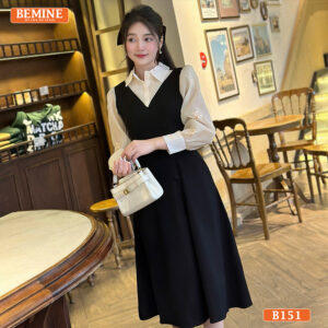 Đầm thiết kế BEMINE cổ sơ mi B151 xanh pastel thanh lịch dự liên hoan công ty