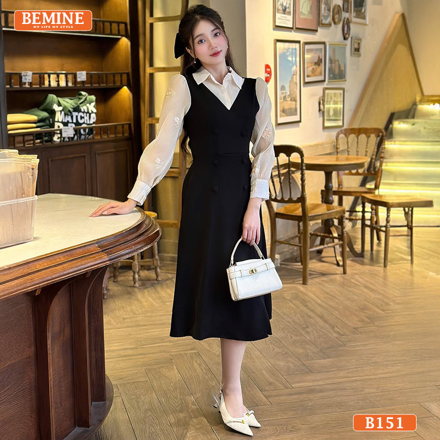 Đầm công sở BEMINE B151 phối belt tôn dáng đi liên hoan cực sang chảnh