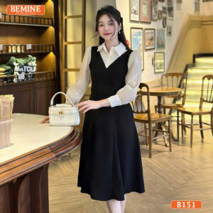 Đầm thiết kế BEMINE cổ sơ mi B151 trắng tinh khôi nổi bật tiệc liên hoan