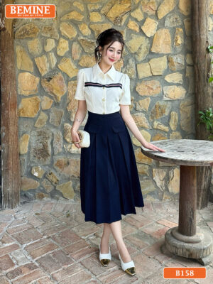 Đầm thiết kế BEMINE Dáng Chữ A Công Sở Cổ Sơ Mi B158 hình ảnh