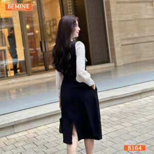Đầm thiết kế BEMINE B164 cổ chữ V phối bèo thanh lịch.