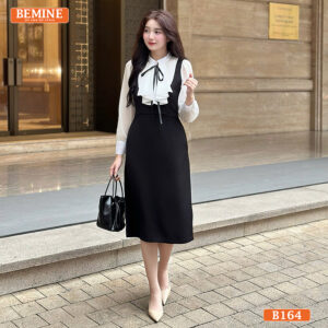 Thiết kế đầm chữ A tay dài phối bèo thương hiệu BEMINE B164.