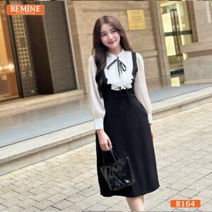 Đầm công sở BEMINE B164 thiết kế cổ chữ V trẻ trung.