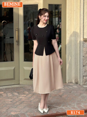 Đầm thiết kế BEMINE Peplum Công Sở Dáng Chữ A Cổ Tròn B174 hình ảnh