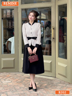 Đầm thiết kế BEMINE Peplum Công Sở Dáng Chữ A Cổ Trụ B202 Tay Dài hình ảnh