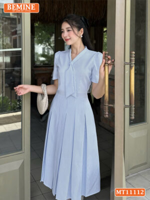 Đầm thiết kế BEMINE cổ cavat tùng xếp ly MT11112
