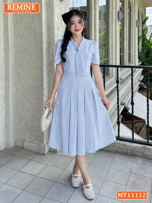 Đầm thiết kế BEMINE cổ cavat tùng xếp ly MT11112