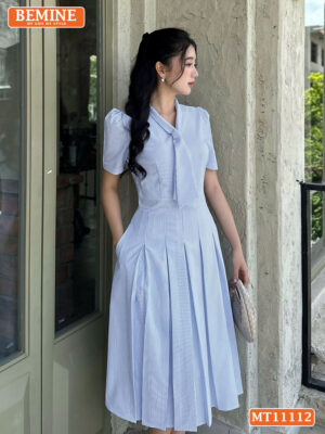 Đầm thiết kế BEMINE cổ cavat tùng xếp ly MT11112