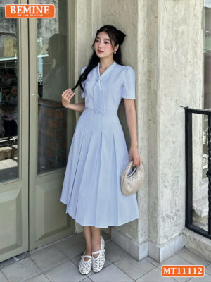 Đầm thiết kế BEMINE cổ cavat tùng xếp ly MT11112