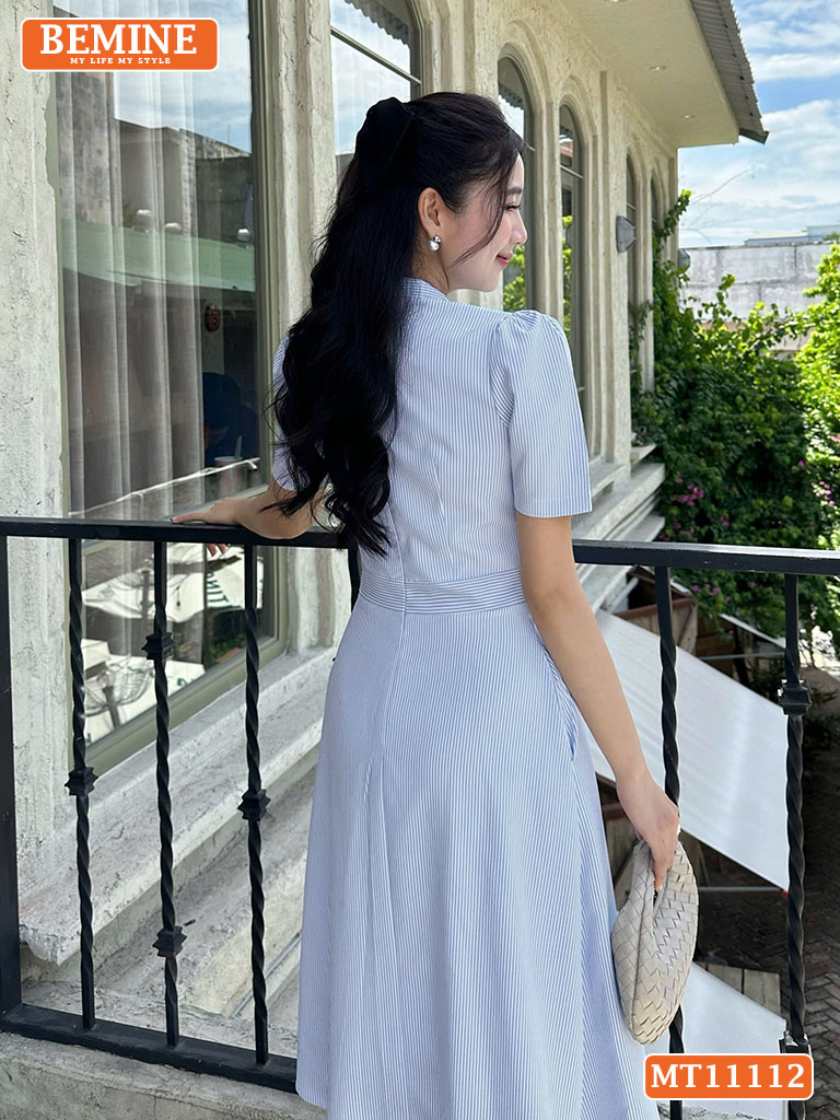 Đầm thiết kế BEMINE cổ cavat tùng xếp ly MT11112