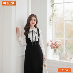 Đầm Thiết Kế BEMINE Cổ Chữ V Phối Bèo Tay B164
