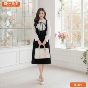 Đầm Thiết Kế BEMINE Cổ Chữ V Phối Bèo Tay B164