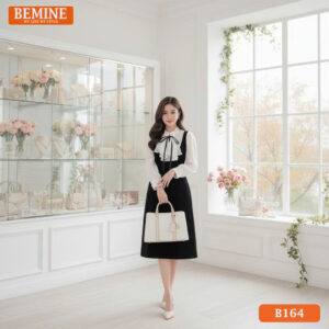 Đầm Thiết Kế BEMINE Cổ Chữ V Phối Bèo Tay B164