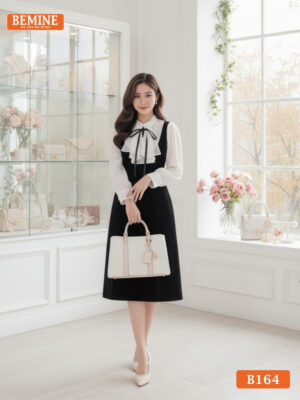 Đầm Thiết Kế BEMINE Cổ Chữ V Phối Bèo Tay B164