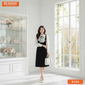 Đầm Thiết Kế BEMINE Cổ Chữ V Phối Bèo Tay B164