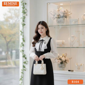 Đầm Thiết Kế BEMINE Cổ Chữ V Phối Bèo Tay B164