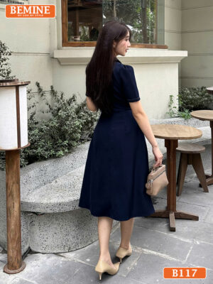 Đầm thiết kế BEMINE cổ polo chạy viền dáng chữ A B117