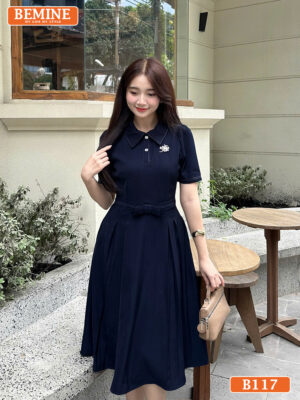 Đầm thiết kế BEMINE cổ polo chạy viền dáng chữ A B117