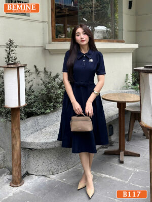 Đầm thiết kế BEMINE cổ polo chạy viền dáng chữ A B117