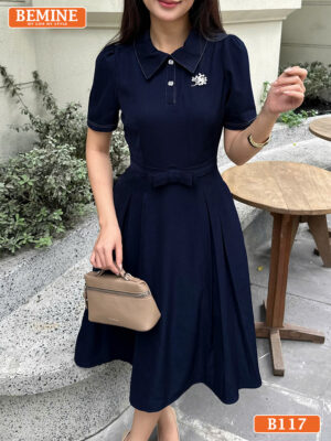 Đầm thiết kế BEMINE cổ polo chạy viền dáng chữ A B117