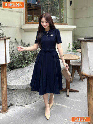 Đầm thiết kế BEMINE cổ polo chạy viền dáng chữ A B117