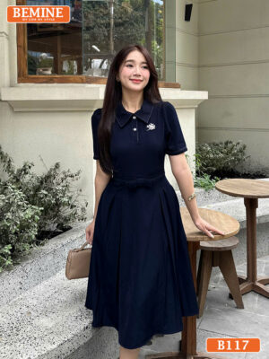 Đầm thiết kế BEMINE cổ polo chạy viền dáng chữ A B117