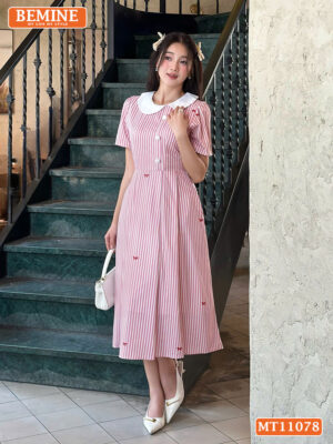 Đầm thiết kế BEMINE cổ sen cúc lệch dáng A MT11078