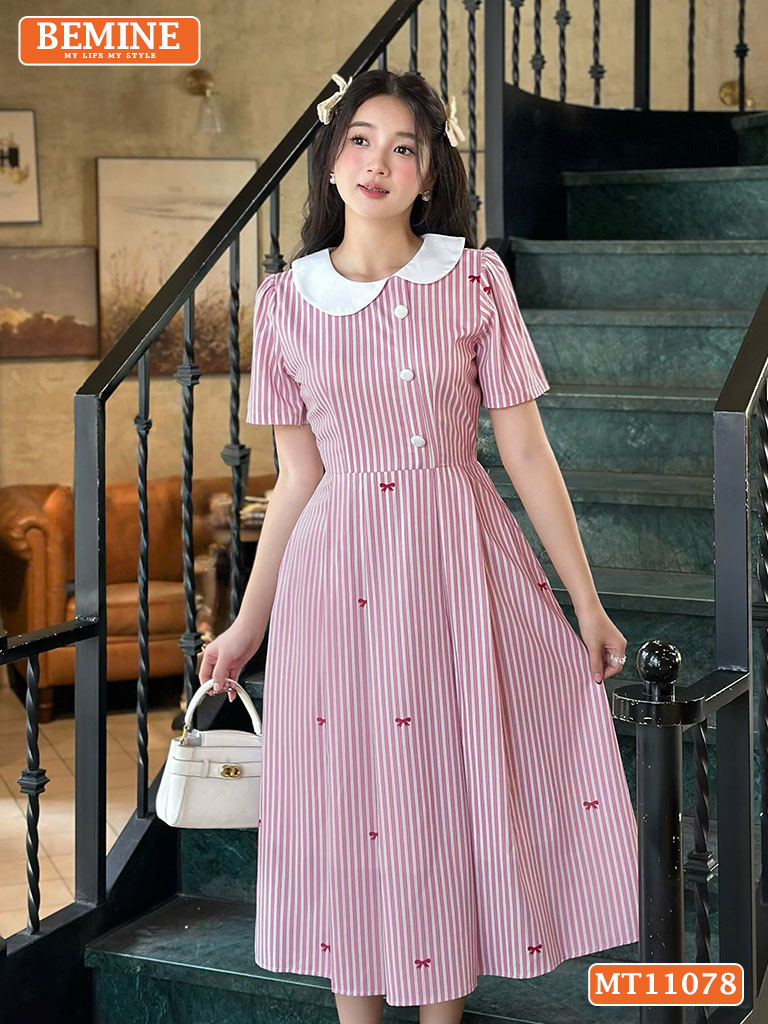 Đầm thiết kế BEMINE cổ sen cúc lệch dáng A MT11078