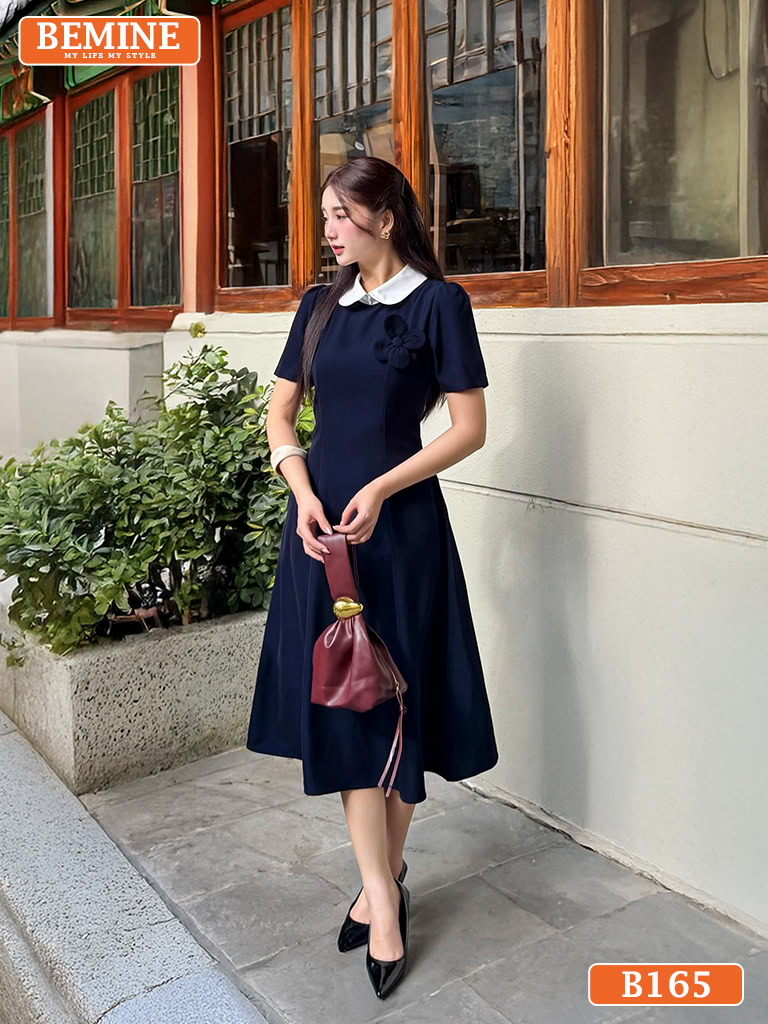 Đầm thiết kế BEMINE cổ sen đính hoa dáng chữ A B165