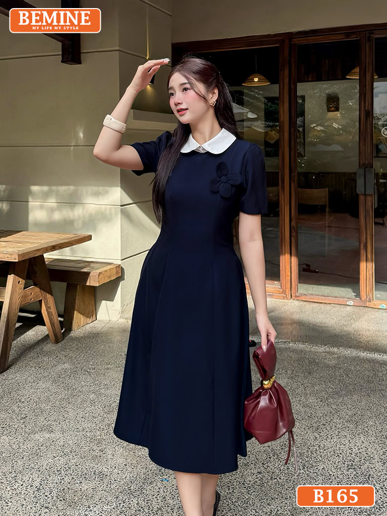 Đầm thiết kế BEMINE cổ sen đính hoa dáng chữ A B165