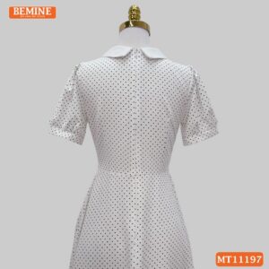 Đầm thiết kế BEMINE cổ sen họa tiết chấm bi MT11197