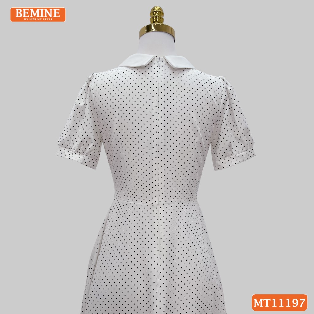 Đầm thiết kế BEMINE cổ sen họa tiết chấm bi MT11197