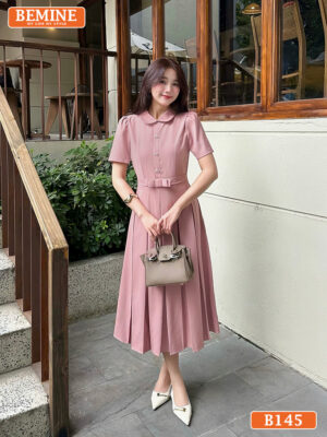 Đầm Thiết Kế BEMINE Cổ Sen Tùng Váy Xếp Ly B145