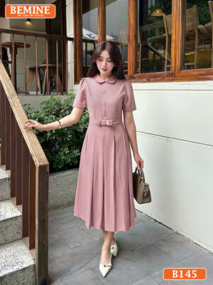 Đầm Thiết Kế BEMINE Cổ Sen Tùng Váy Xếp Ly B145