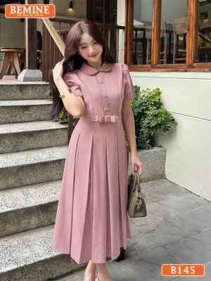 Đầm Thiết Kế BEMINE Cổ Sen Tùng Váy Xếp Ly B145