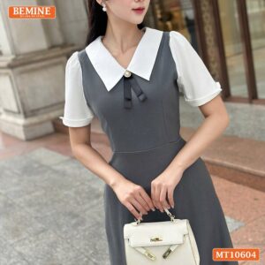 Đầm thiết kế BEMINE cổ sơ mi đính nơ MT10604