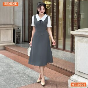 Đầm thiết kế BEMINE cổ sơ mi đính nơ MT10604