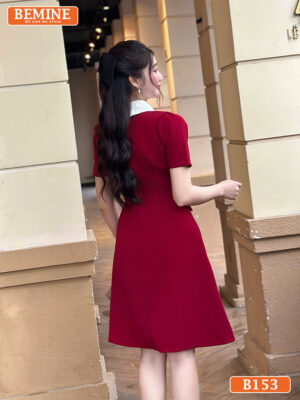 Đầm thiết kế BEMINE cổ sơ mi khoét v dáng chữ A B153