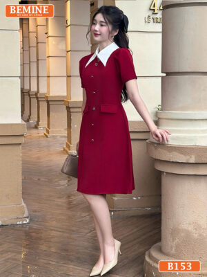 Đầm thiết kế BEMINE cổ sơ mi khoét v dáng chữ A B153