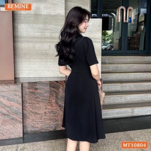 Đầm thiết kế BEMINE cổ sơ mi ngực phối nơ MT10804