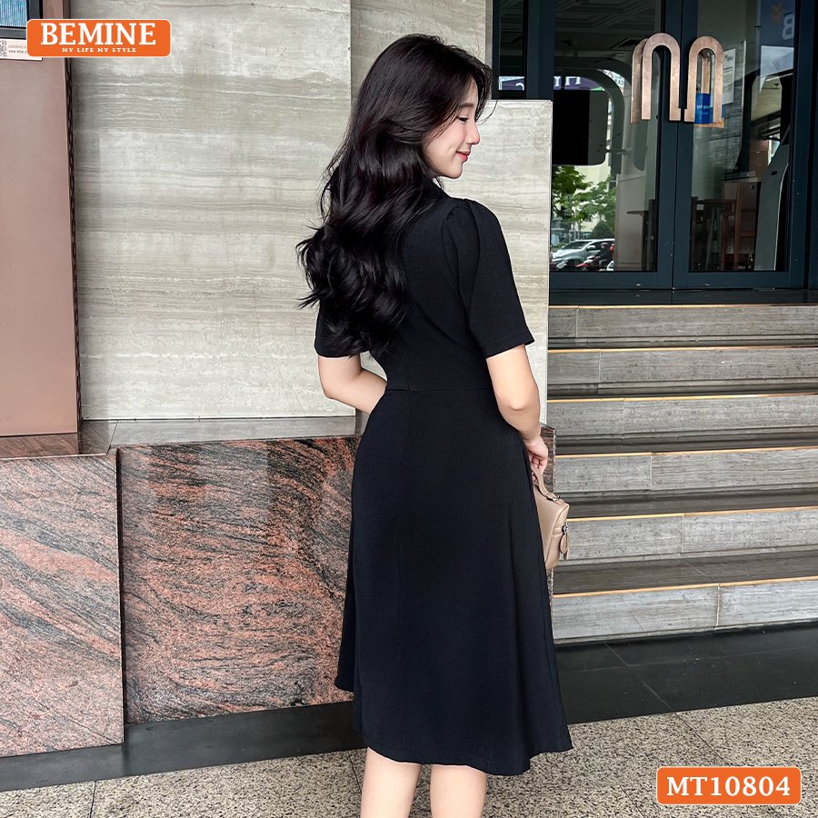 Đầm thiết kế BEMINE cổ sơ mi ngực phối nơ MT10804