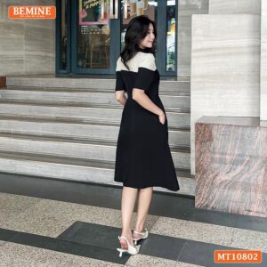 Đầm thiết kế BEMINE cổ sơ mi phối ren hoa MT10802