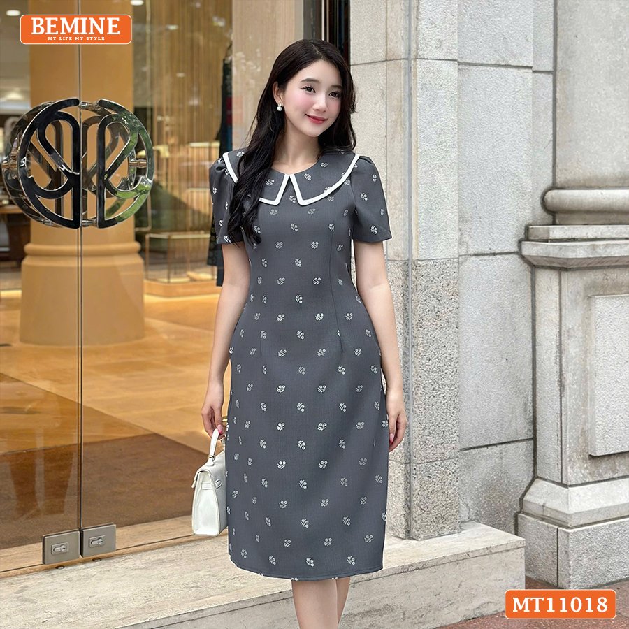 Đầm thiết kế BEMINE cổ thủy thủ váy in hoa MT11018