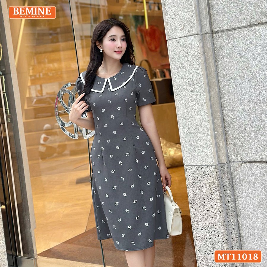 Đầm thiết kế BEMINE cổ thủy thủ váy in hoa MT11018