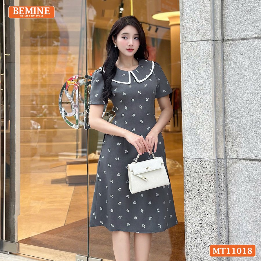 Đầm thiết kế BEMINE cổ thủy thủ váy in hoa MT11018