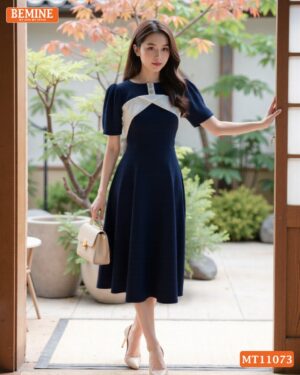 Đầm thiết kế BEMINE cổ thuyền đính cúc MT11073