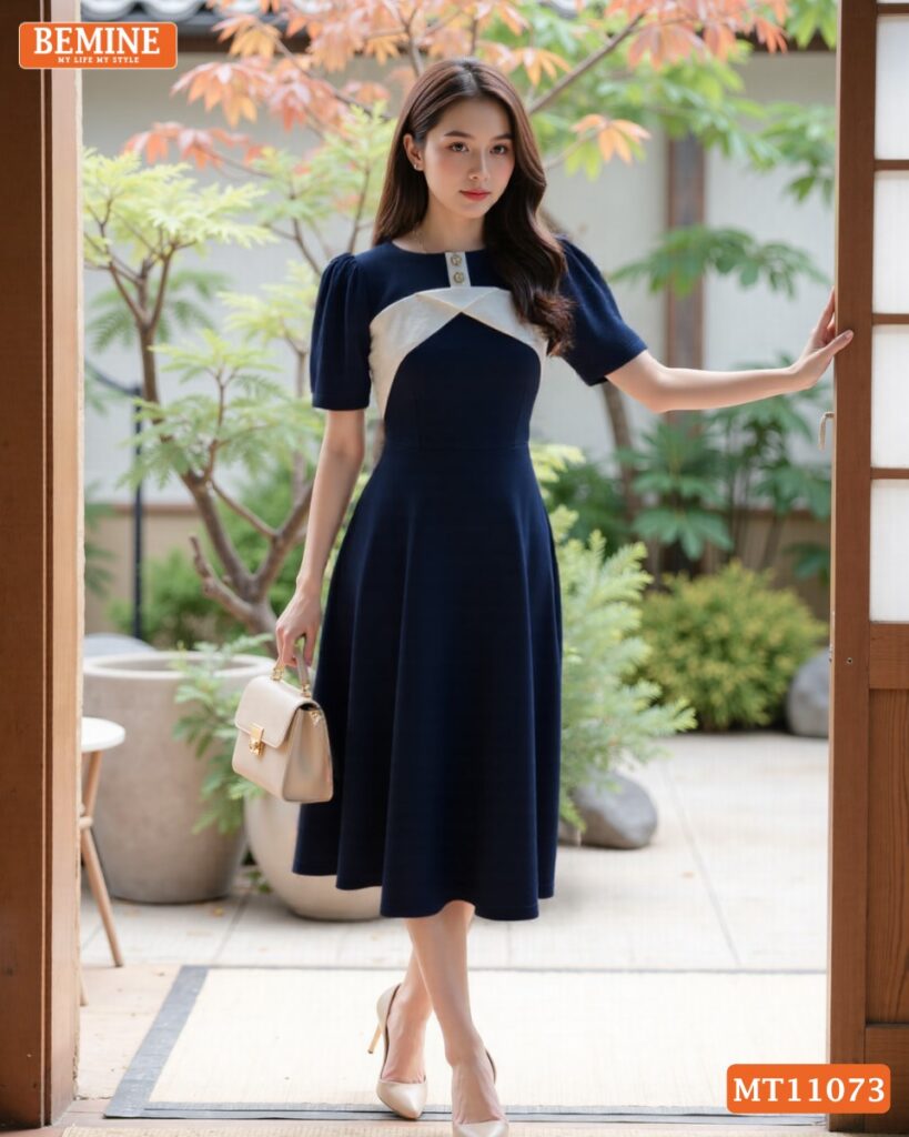 Đầm thiết kế BEMINE cổ thuyền đính cúc MT11073
